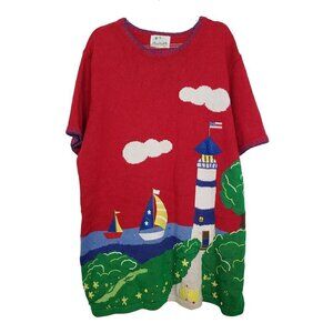 The Quacker Factory Sweater Womens Size Large Lighthouse Sailboat Seaside Sequin